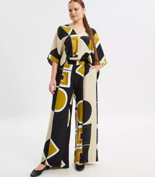 Pantalon fluide imprimé grande taille Pesto Mat
